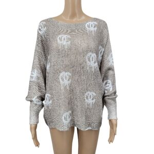 Free For Humaity Italian Dolman Batwing Women's Metallic Sweater Drip Logo